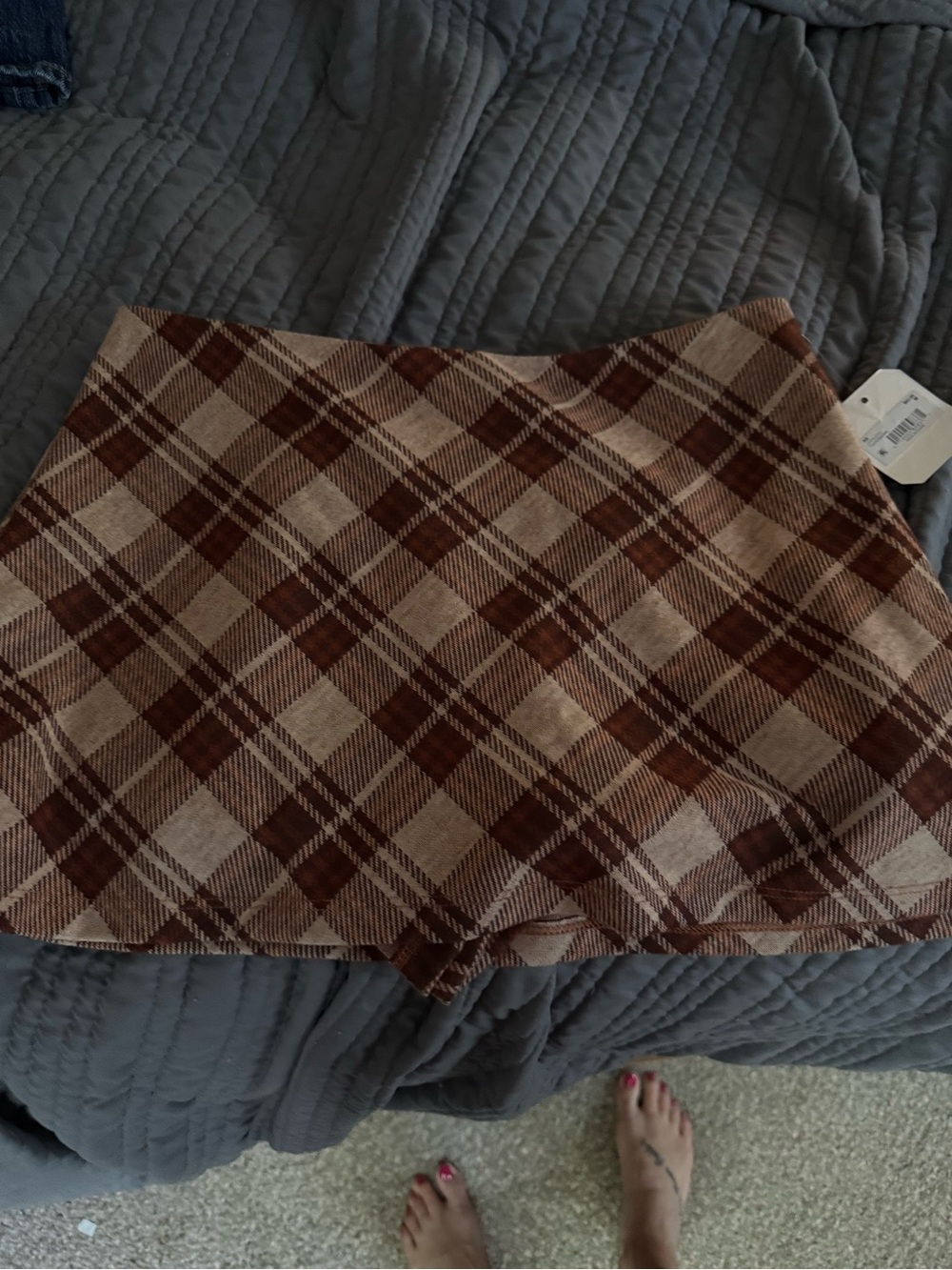 Altar’d State Plaid Brown Mini Skort - Women's Classic Fall Style